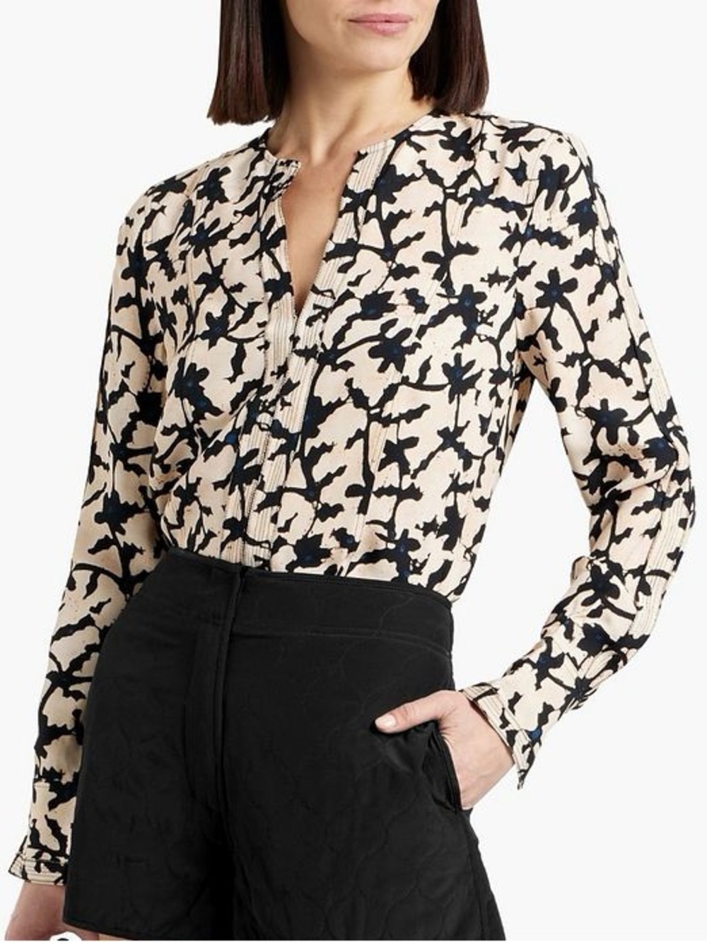 Ulla Johnson Cream and Black Floral-Print Blouse